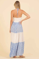 White Ocean Blue Stripe Maxi Dress back