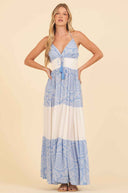 White Ocean Blue Stripe Maxi Dress