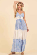 White Ocean Blue Stripe Maxi Dress