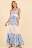 White Ocean Blue Stripe Maxi Dress front