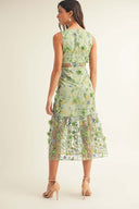 Green Floral Embroidery Midi Dress back