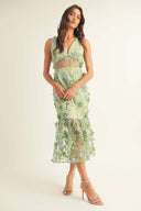 Green Floral Embroidery Midi Dress