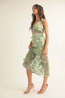 Green Floral Embroidery Midi Dress side