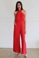 Red Silk Halter Jumpsuit
