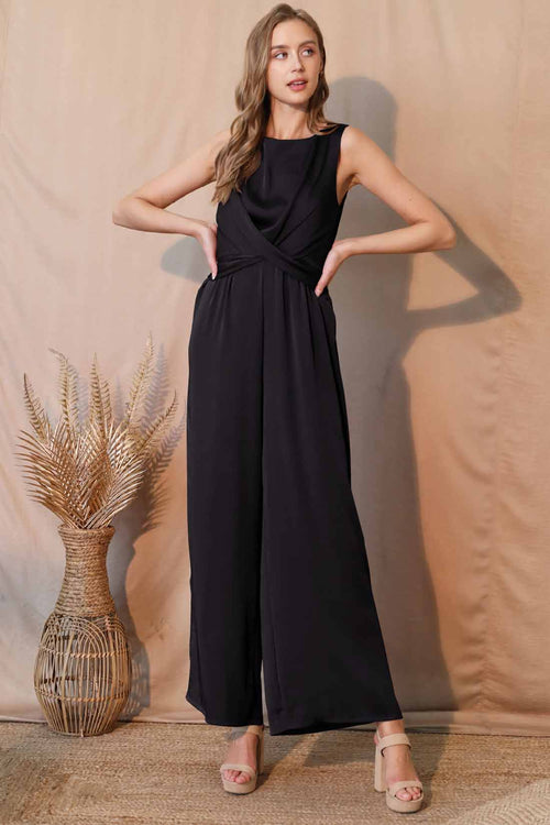 Black Silk Twist Front Jumpsuit