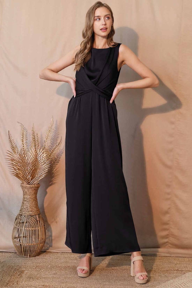 Black Silk Twist Front Jumpsuit