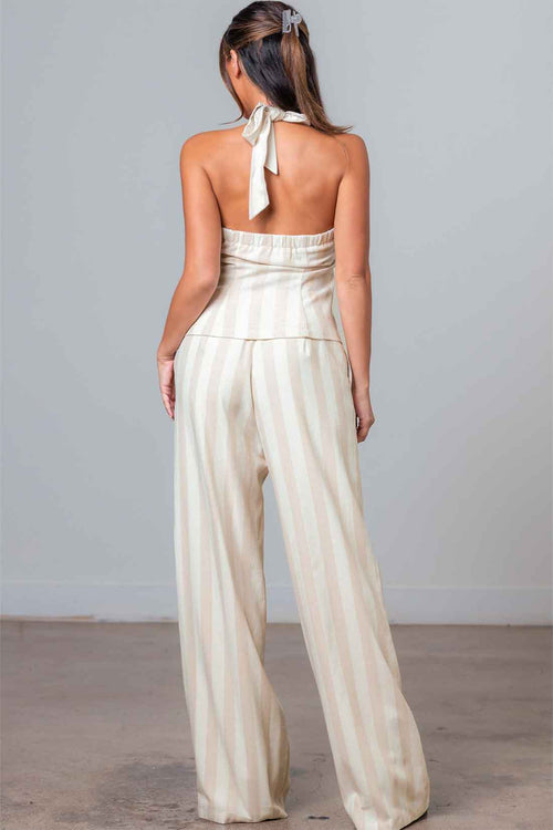 Ivory Stripe Halter Pants Set back
