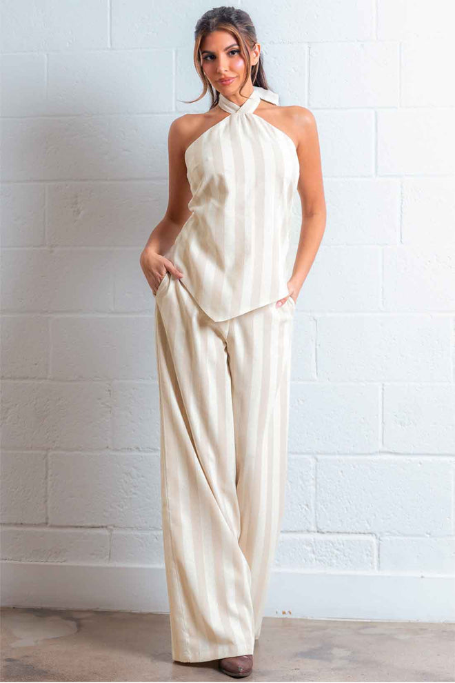 Ivory Stripe Halter Pants Set