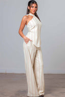Ivory Stripe Halter Pants Set side