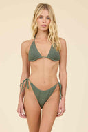 Olive Krinkle Metallic Bikini Set front
