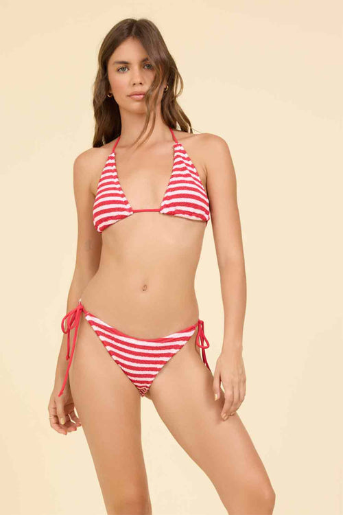 Red Krinkle Striped Bikini Set