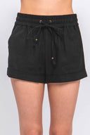 Roma Black Smocked Linen Shorts