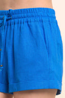Roma Blue Smocked Linen Shorts detail