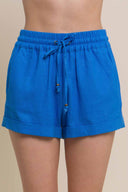 Roma Blue Smocked Linen Shorts