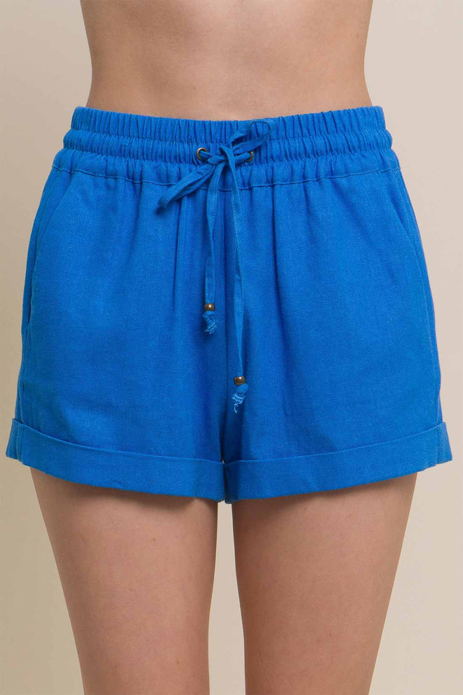 Roma Blue Smocked Linen Shorts