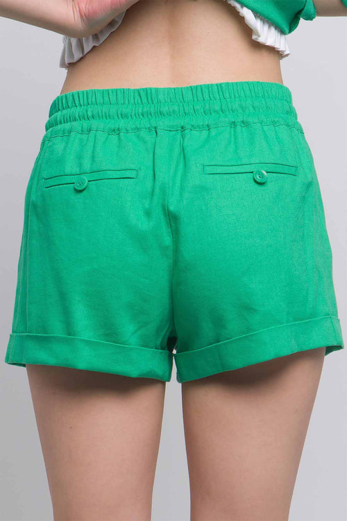 Roma Green Smocked Linen Shorts back