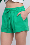 Roma Green Smocked Linen Shorts side