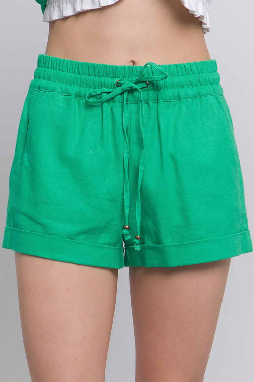 Roma Green Smocked Linen Shorts