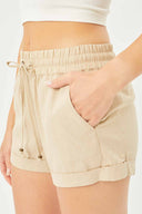 Roma Khaki Smocked Linen Shorts side
