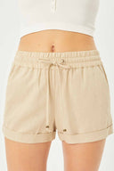 Roma Khaki Smocked Linen Shorts
