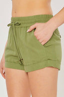 Roma Olive Smocked Linen Shorts side