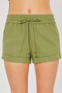 Roma Olive Smocked Linen Shorts