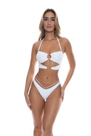 Lulifama Luminous White Looped Bikini Set halter