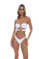 Lulifama Luminous White Looped Bikini Set strapless