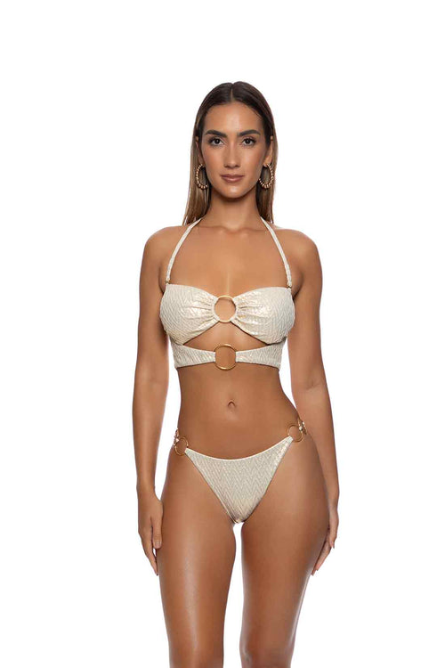 Lulifama Liquid Voltage Gold Bandeau Bikini Set