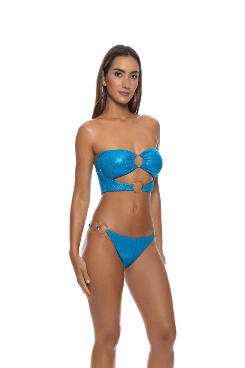 Lulifama Liquid Voltage Blue Bandeau Bikini Set front