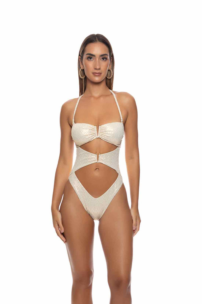 Lulifama Liquid Voltage Gold Cutout One Piece front