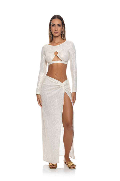 Lulifama Sunlit Oasis Cream Skirt Set front