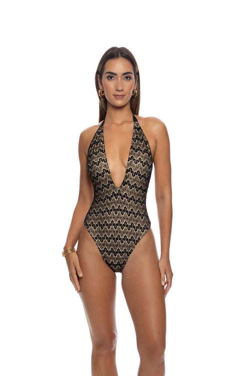 Lulifama Midnight Currents Deep V One Piece front