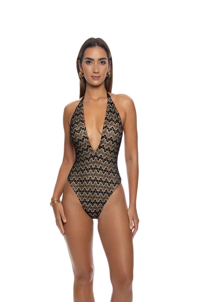 Lulifama Midnight Currents Deep V One Piece front