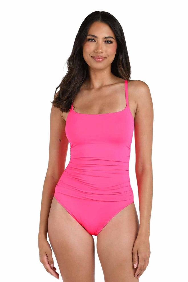 La Blanca Island Goddess Bright Pink One Piece front