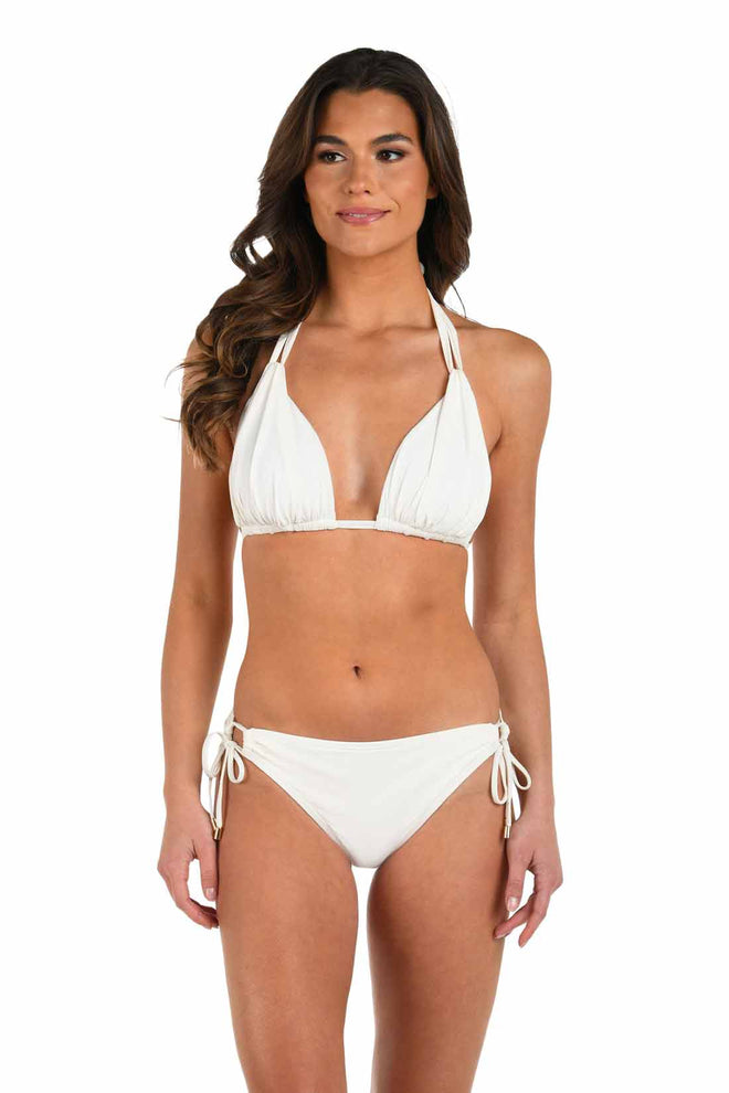 La Blanca Island Goddess Ivory Halter Bikini Set front