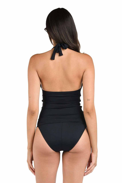 La Blanca Island Goddess Black Tankini Set back