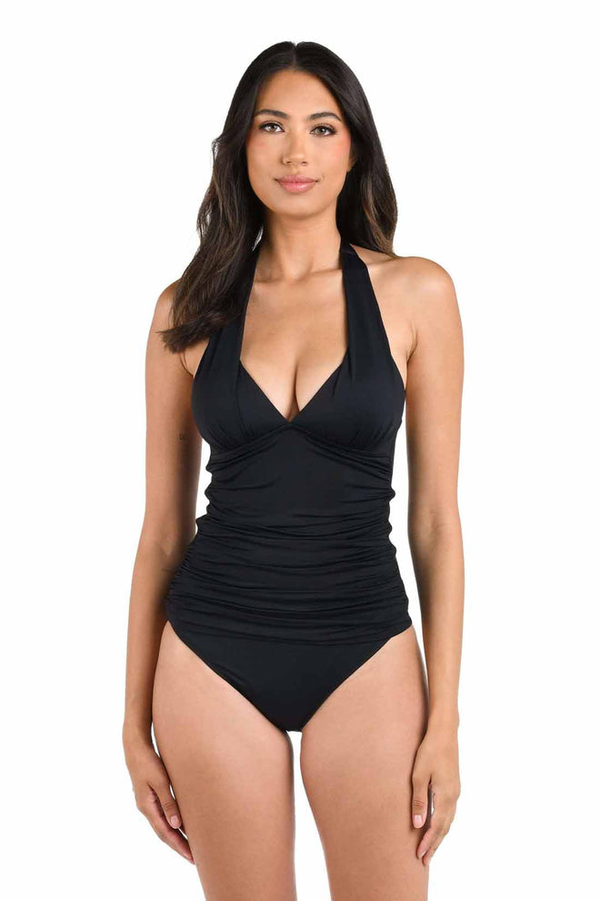La Blanca Island Goddess Black Tankini Set front