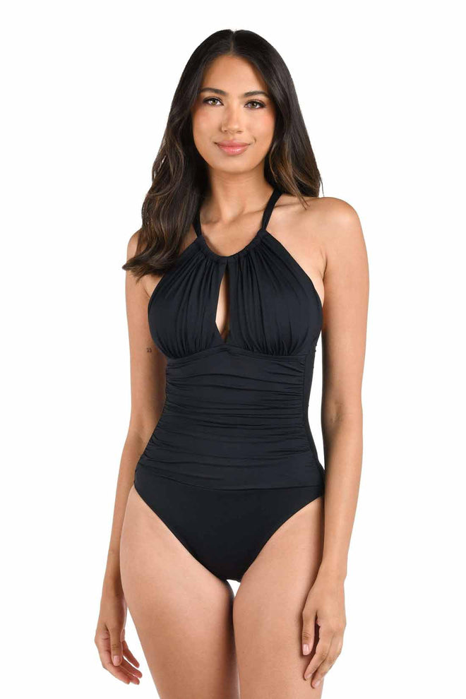 La Blanca Island Goddess Black Keyhole One Piece