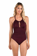 La Blanca Island Goddess Dark Cherry Keyhole One Piece