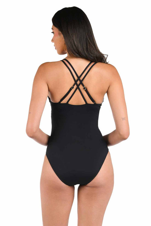 La Blanca Island Goddess Black Underwire One Piece back