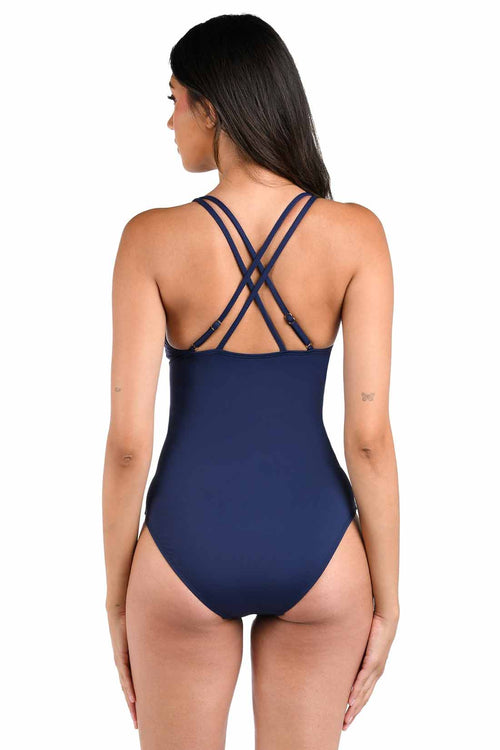La Blanca Island Goddess Indigo Underwire One Piece back