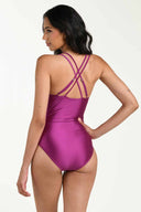 La Blanca Earth Goddess Berry Lace Up One Piece back