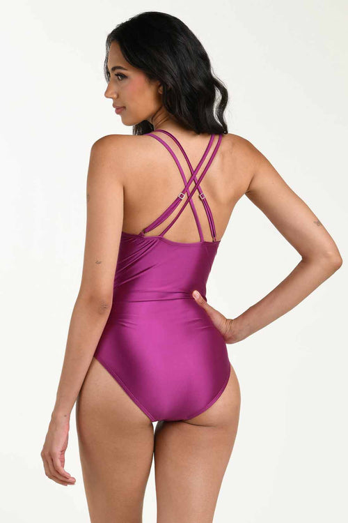La Blanca Earth Goddess Berry Lace Up One Piece back