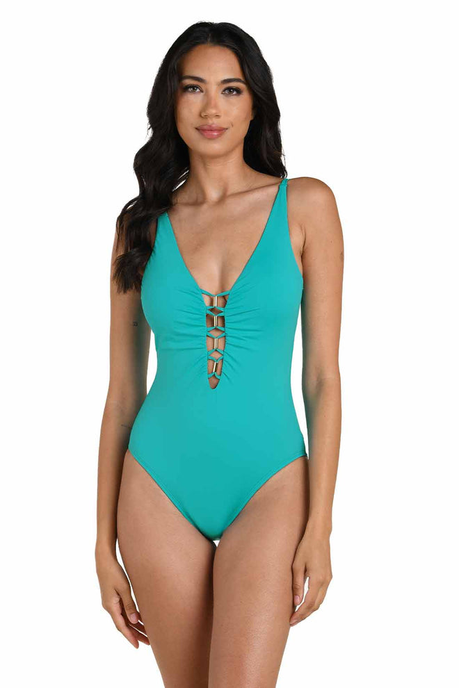 La Blanca Island Goddess Calypso Plunge One Piece