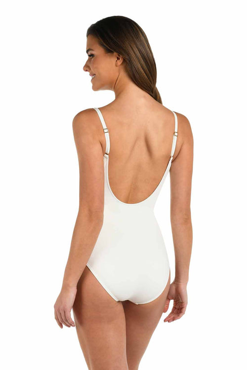 La Blanca Island Goddess Ivory Plunge One Piece back