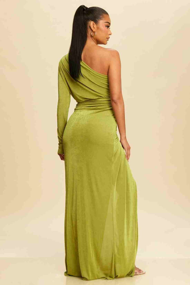 Moss Slinky One Shoulder Maxi Dress back