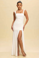 White Jersey Ruched Maxi Dress