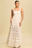 Taupe Crochet Lace Maxi Dress