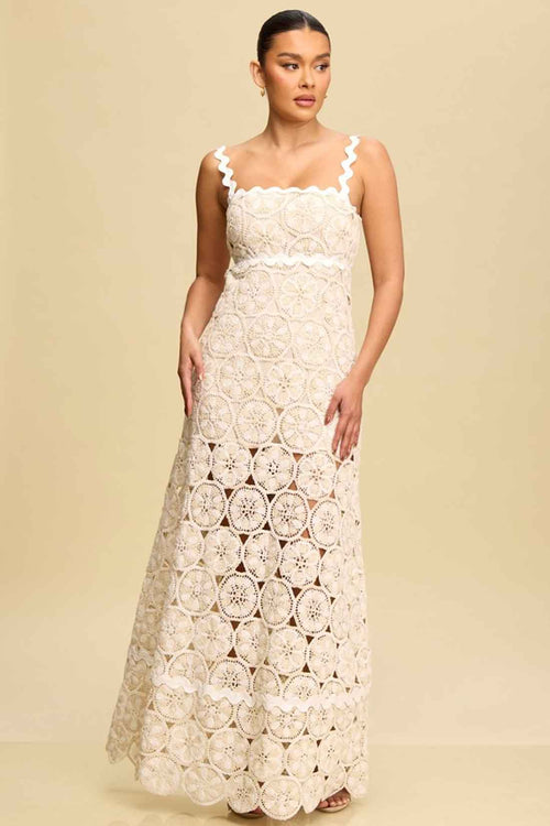 Taupe Crochet Lace Maxi Dress